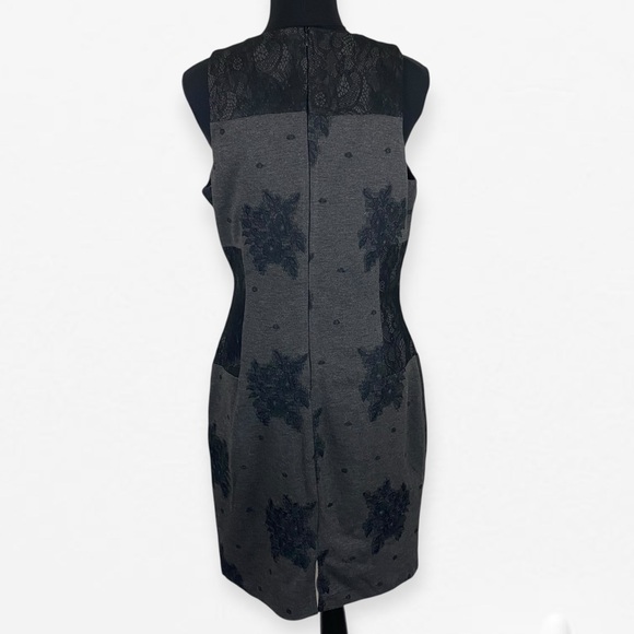 Maeve Anthropologie Gray Black lace fitted bodycon Sheath Sleeveless Dress L - Picture 5 of 9